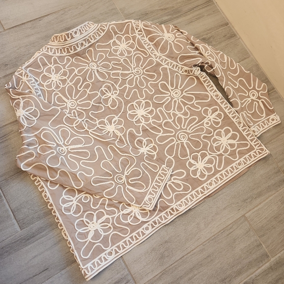 Coldwater Creek jacket 2X tan white embroidered soutache floral boho plus size - Picture 10 of 15